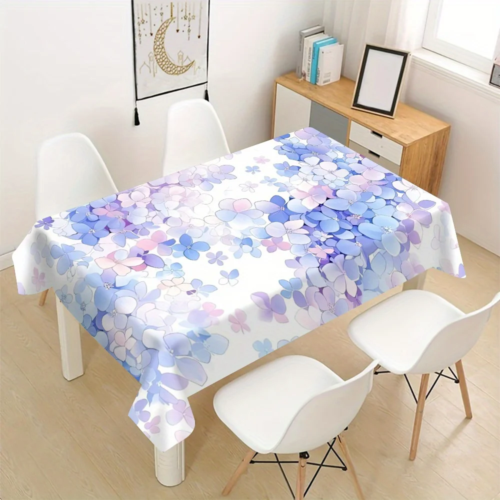 Hydrangea Tablecloth, Watercolor Purple Blue Hydrangea Print Cover, Washable Table Cloth for Party, Fresh Home Table Decor