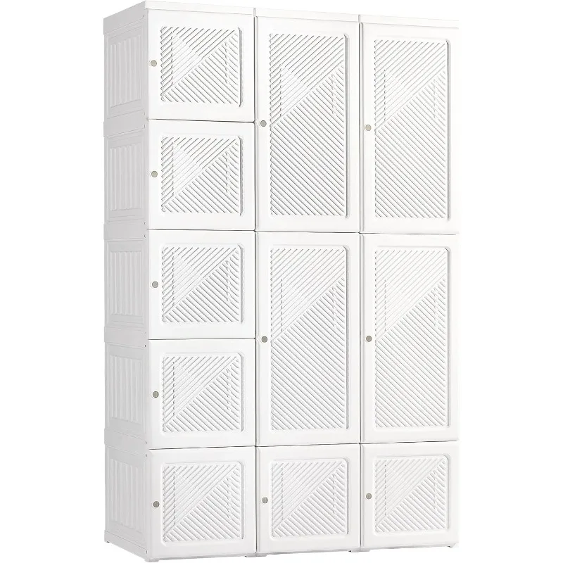 Portable Wardrobe Closet, Folding Bedroom Armoire, Clothes Storage Organizer with 8 Cube Compartments, 2 Hanging Rods