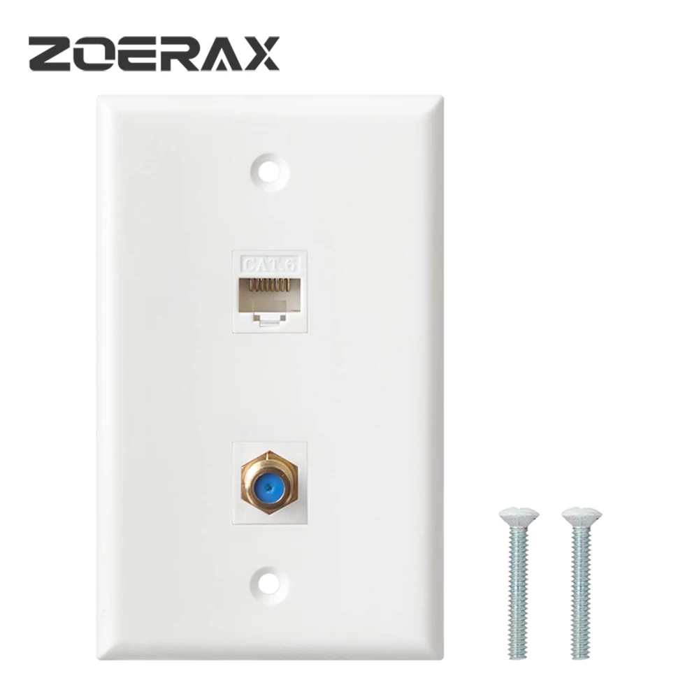 ZoeRax Ethernet Coax Wall Plat, 2-Port/3-Port Cat6 Keystone Jack Coupler and Gold Plated RG6 Keystone Jack Insert Wall Plate