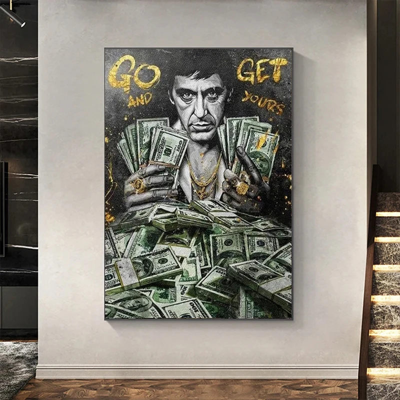 Scarface-pintura en lienzo de la serie Tony Montana, cuadros de pared con cita motivacional de dólares/dinero/efectivo, decoración del hogar y la Oficina del dormitorio