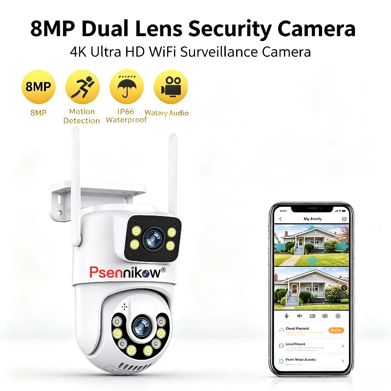 Psennikow 6MP WiFi IP Camera PTZ Dual Lens Two-way Audio Auto Tracking Security Outdoor CCTV Vedio Surveillance iCSee App