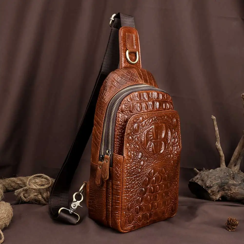 New Style Cowhide Alligator Pattern Chest Pack for Men Classic Crocodile Grain Shoulder Bag Male Business Travel Crossbody Bags