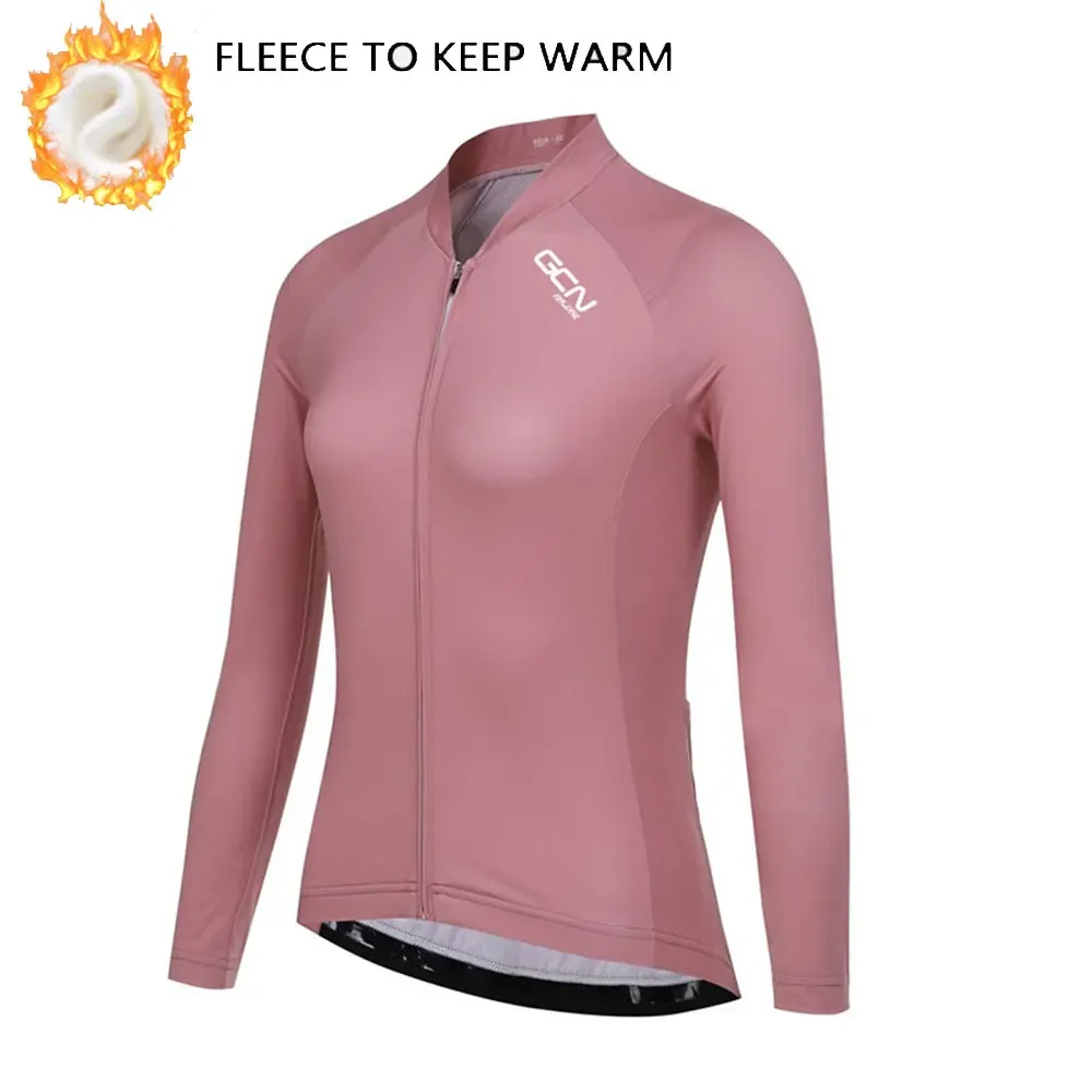 Woman's Cycling Jersey 2024 Winter Long Sleeves Cycling Jackets Thermal Fleece Mountain Bike Cycling Tops Warm Bike Jersey Pink