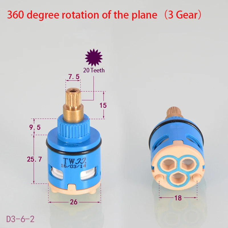 1pcs Faucet Valve Core 22/26mm 3 Gear Hot/Cold Water Double Output Kitchen Bath Basin Shower Taps Switch Accessories