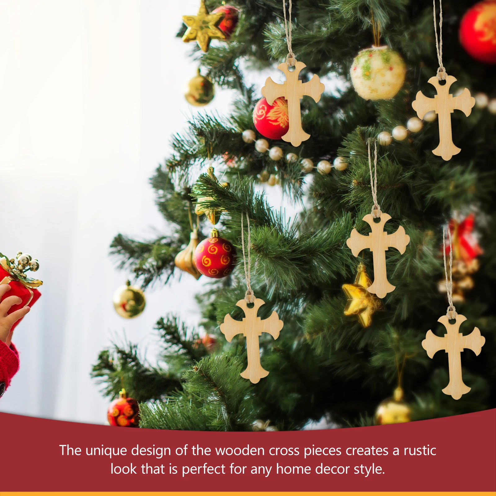 

50Pcs Cross Shaped Decor Natural Wood Grain Religious Gift for Living Room Christmas Tree Pendant Wooden Cross Wall Decor