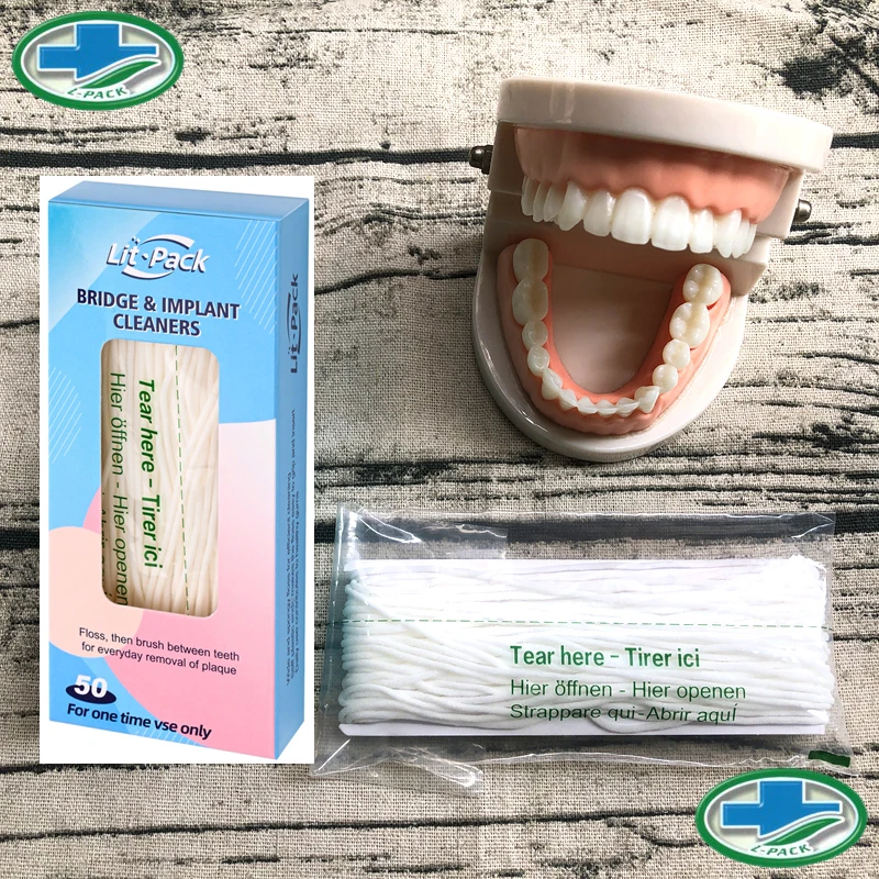 Lit-Pack (manufacturer) Orthodontic Sponge Floss Threader Combination for Bridge and Crown Dental Oral Cleaning Floss 50pcs/box