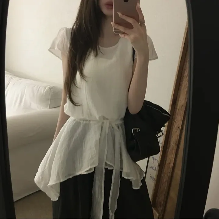 

Lightweight Asymmetrical Hem Top Korean Style Women's Sweater Versatile for Various Occasions Spring Autumn Winter Street Style
