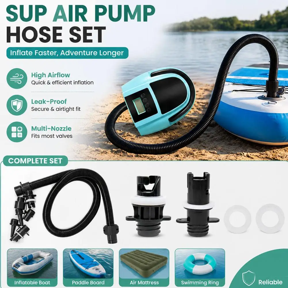 1 Set Luftpumpe mit Schlauch und 5 verschiedenen Düsenköpfen für Kajak, Paddleboard, SUP und Surfbrett – Großhandel