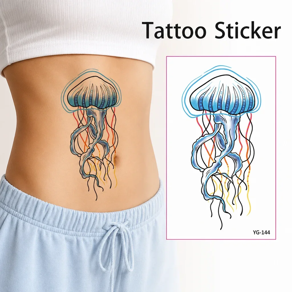 Jellyfish Disposable Tattoo Sticker, Temporary Tattoo, Waterproof Body Art Decal