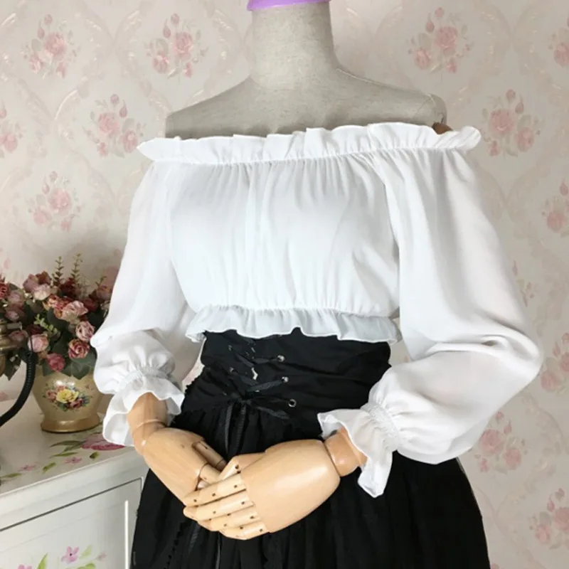 Renaissance Blouse Peasant Women Off Shoulder Sleeves Shirt Boho Steampunk Pirate Medieval Cosplay Costume Corset Top Vintage