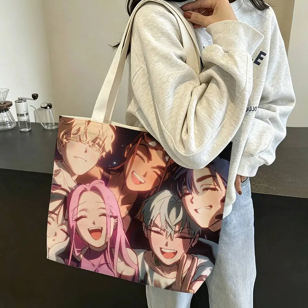 Cute Anime A-Alien S-Stage characters Cotton Polyester Zipper Tote Bag Large Capacity Shoulder Shopping Handbag