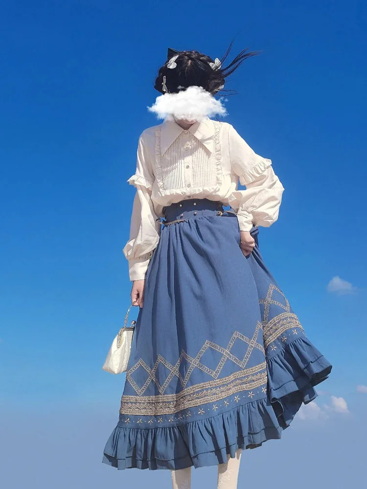 Ele Sweet Lolita Earlet Lace Trim irt Skirt Set High Waist Midi Dr Polyester Fiber Long Sve Autumn Winter Dr 2025