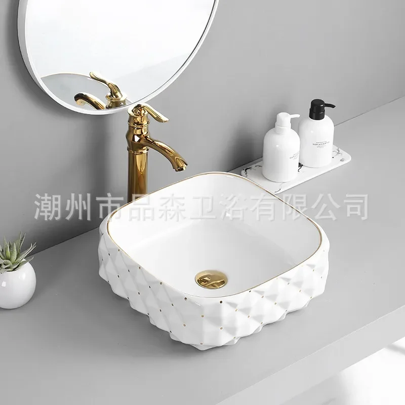 Square Ceramic Integrated Bathroom Sink Modern Household Wash Basin for Vanity Countertop Installation