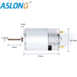 RS-555 aslong high rpm high torque PMDC Motor 12v Micro electric engine for worm geared motor reducer 24v carbon brushed motor