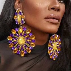 Stonefans Hollow Crystal Exaggerate Dangle Earrings for Women Fashion Oversize Colorful Rhinestone Earrings Party Jewelry Gift