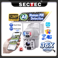 SECTEC 12MP 4G SIM Solar Security Camera 36X Zoom Video Recording Dual-Lens Outdoor WiFi Battery PTZ Camera PIR Detection UBOX