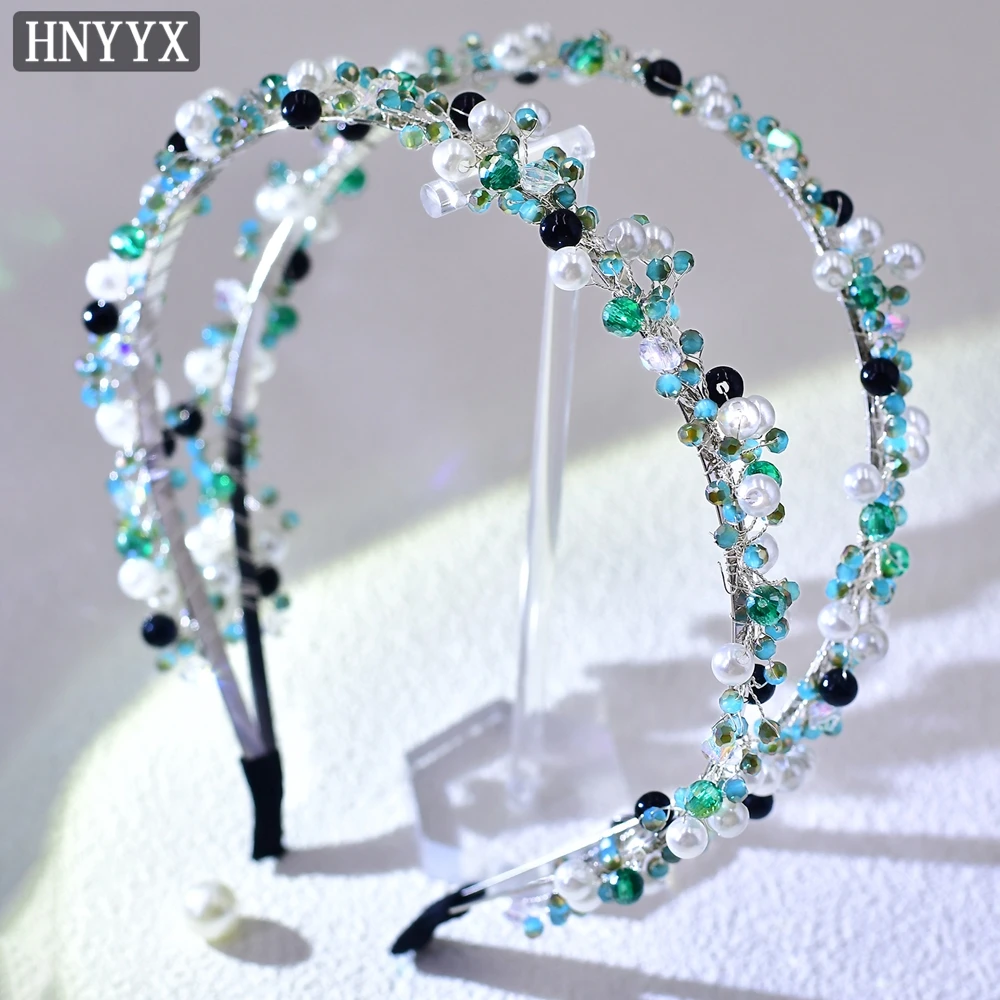 YouLaPan-vestido de novia elegante, diadema de perlas con diamantes de imitación, tejido a mano, doble capa, accesorio para el cabello para fiesta de banquete francés YXA132