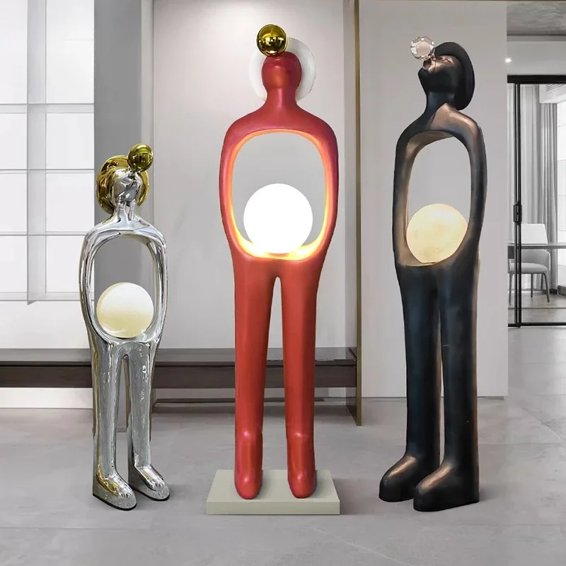 Large figure art sculpture hotel lobby clubhouse light luxury resin decorative ornament floor vertical lamp