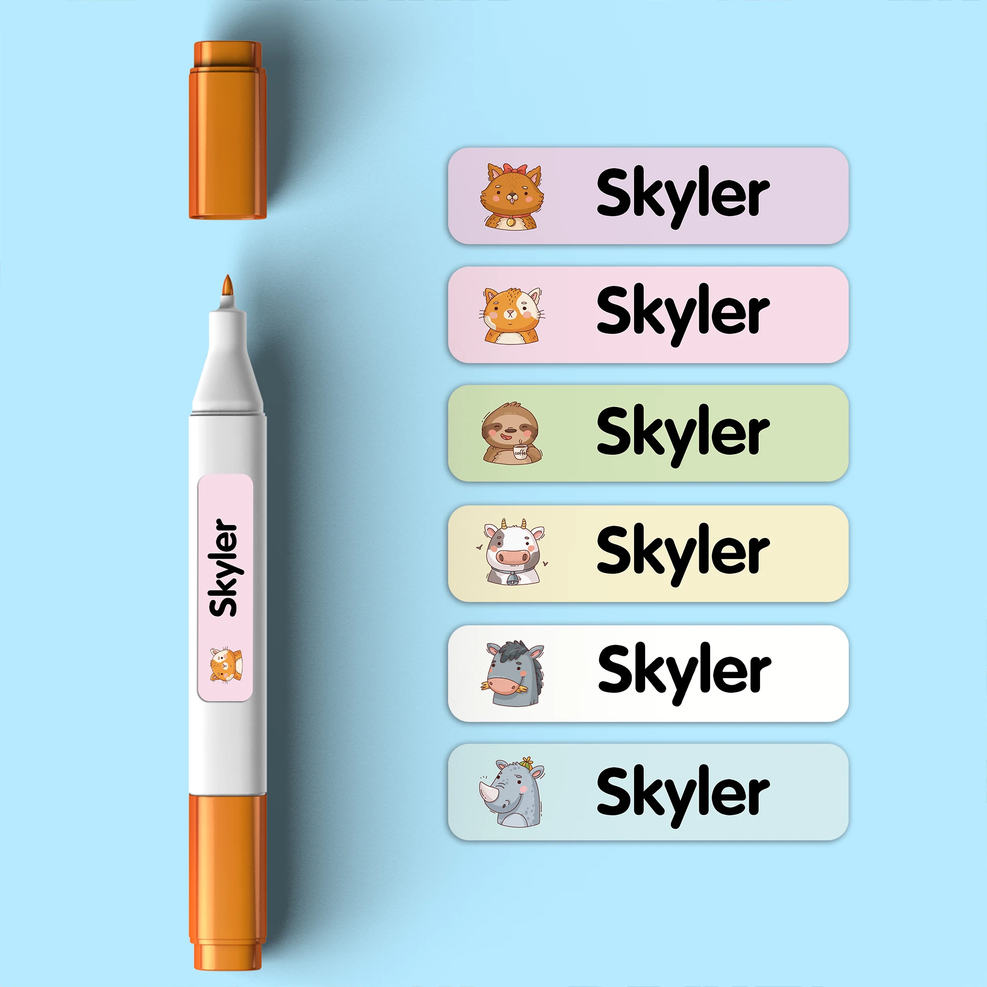 Personalized Name Tags Sticker Animal Patterns Water Bottle Label Children Huntey Baby Shower Party Gift Girls Party Supplie Diy