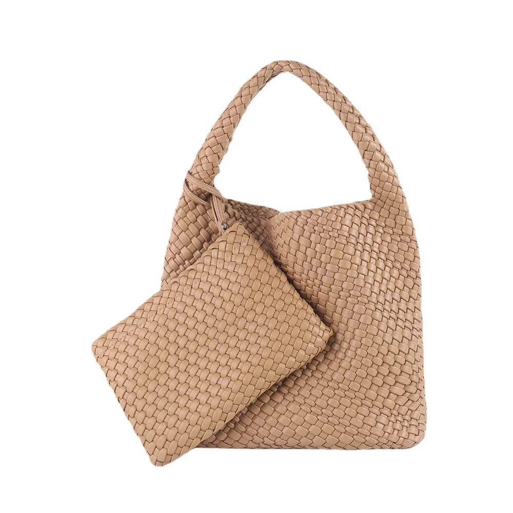 ZR DIARY Woven Tote Bag Women PU Leather Large Capacity Composite Single Shoulder Bags Handmade 227BZ839