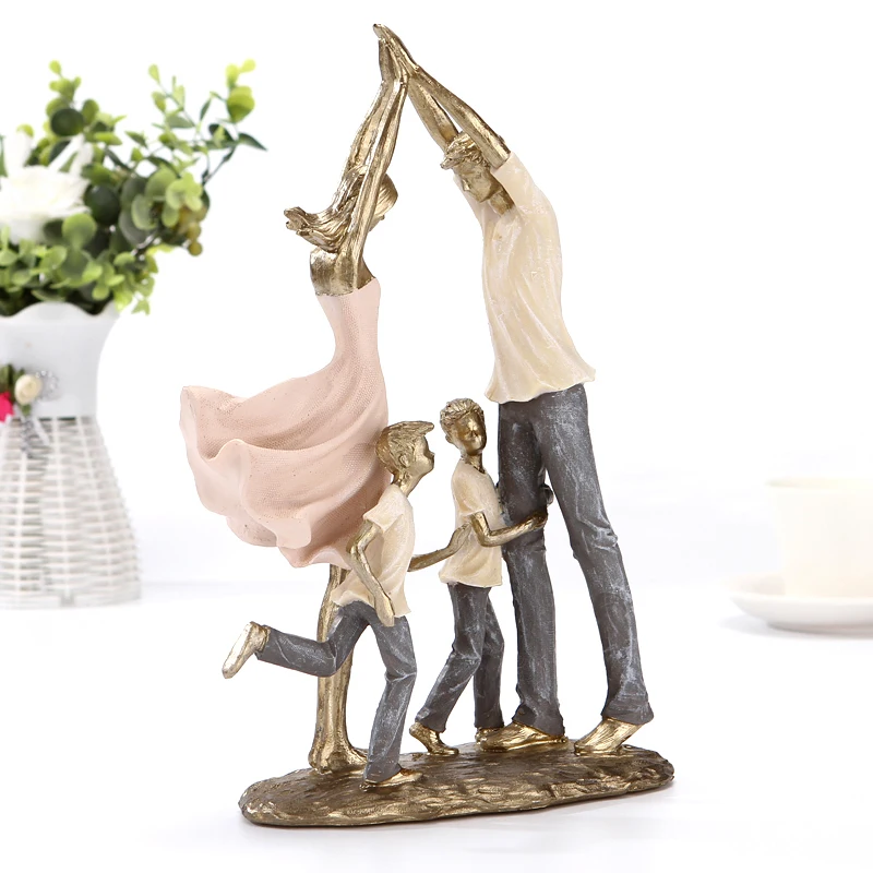 Amusement Family Sculpture Hand Painted Parents Statue Son Ornament Kids Craft Home Decor Wedding Anniversary Present for Couple