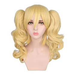 QQXCAIW Long Wavy Cosplay Mixed Blonde Wig Costume 2 Ponytails Heat Resistant Synthetic Hair Wigs