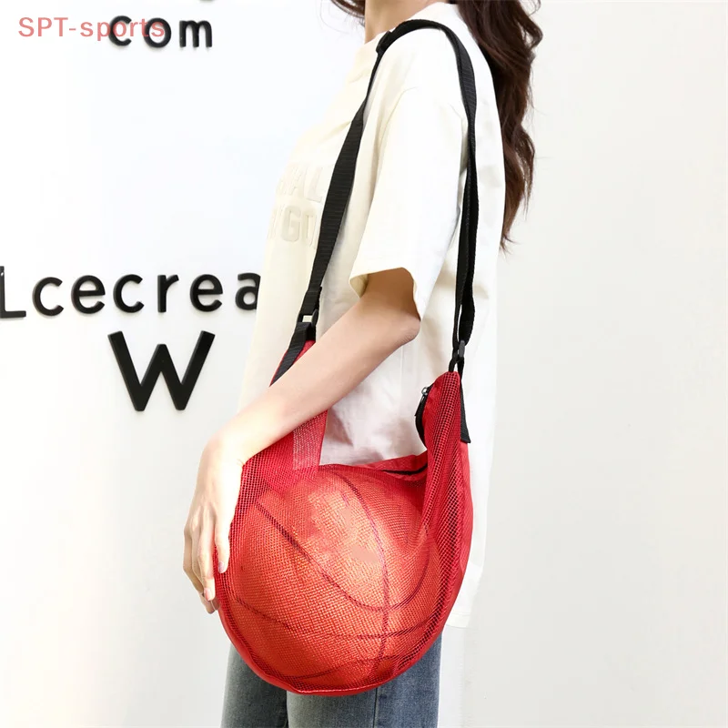 Регулируемая сумка для одиночного мяча, сетчатая сумка на плечо, портативная сумка для хранения баскетбола, сумка для хранения мячей для спорта на открытом воздухе, футбола, волейбола