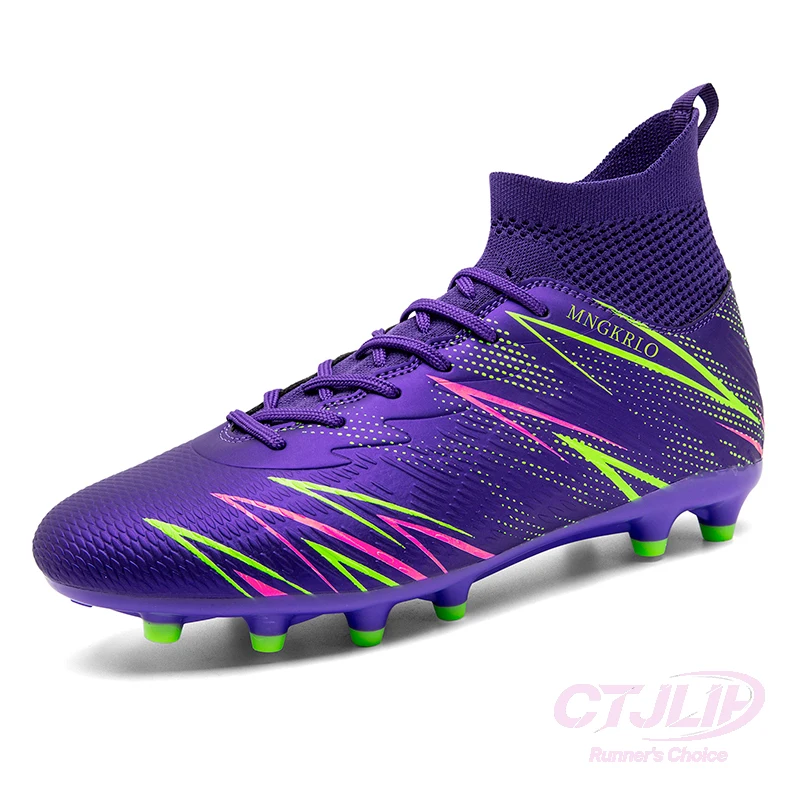 Men High Top Soccer Cleats Professional Firm Ground Football Boots Breathable Non Slip Outdoor Grass Training Match Soccer Shoes