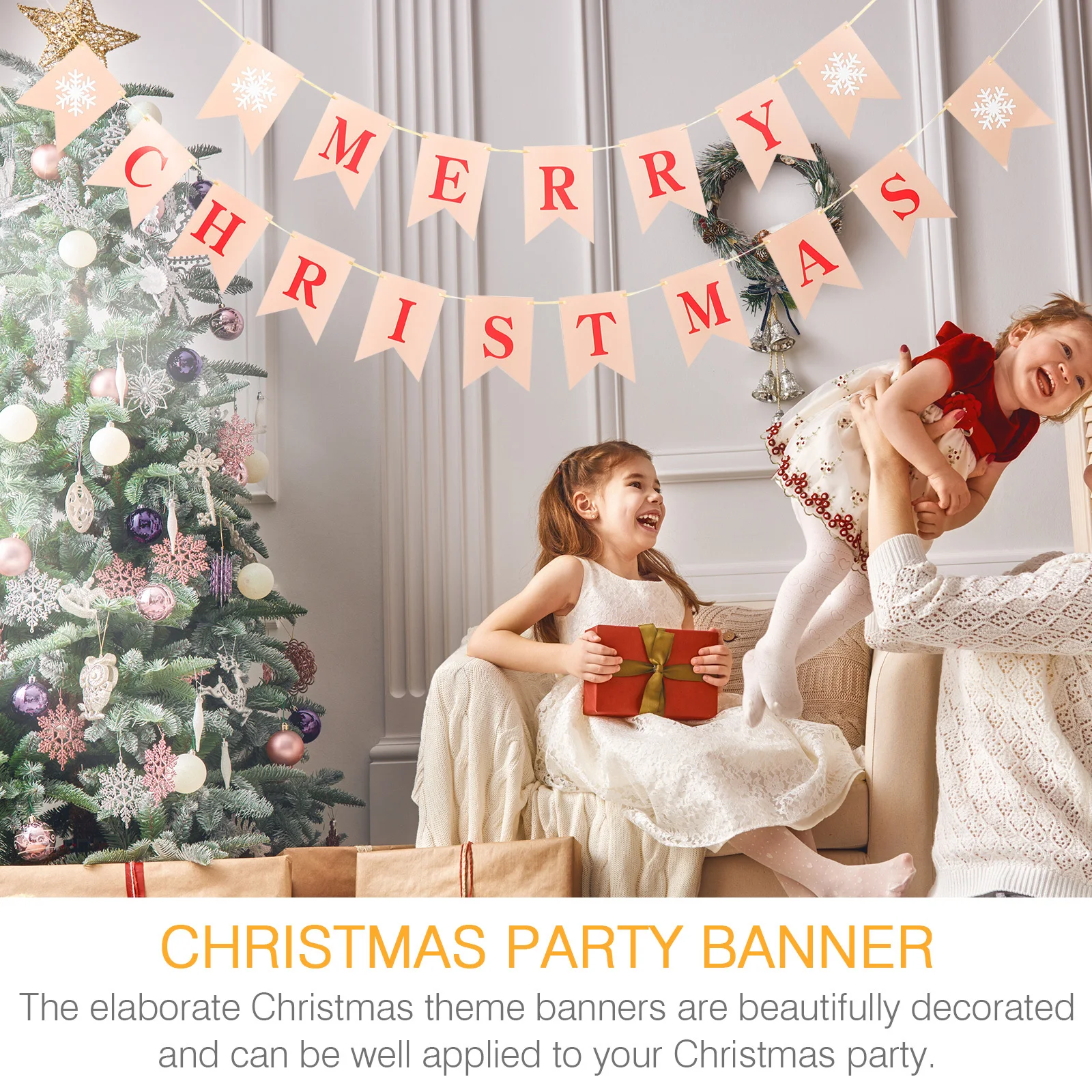 

2Sets Christmas Party Banner Hanging Decorative Backdrop for Pictures Photography Home Wall Scene Xmas Hanging Decors Party