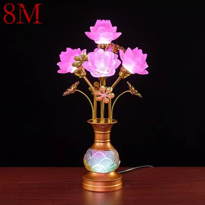 

8M Colored LED Lotus Table Lamp For Buddha Lamp Household Buddha Hall Lamp Glass Lamp Temple Worship Buddha Front Lamp