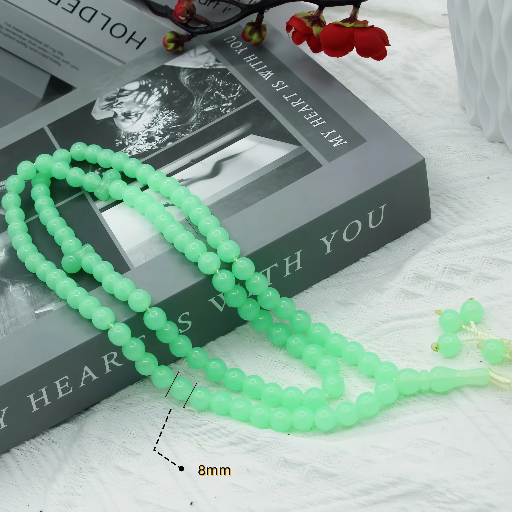 2 قطعة مسلم 33/99 الخرز الوردية تسبيح توهج في الأخضر الداكن مضيئة الحجر الإسلامي TAsbih سبحة صلاة عيد رمضان هدية