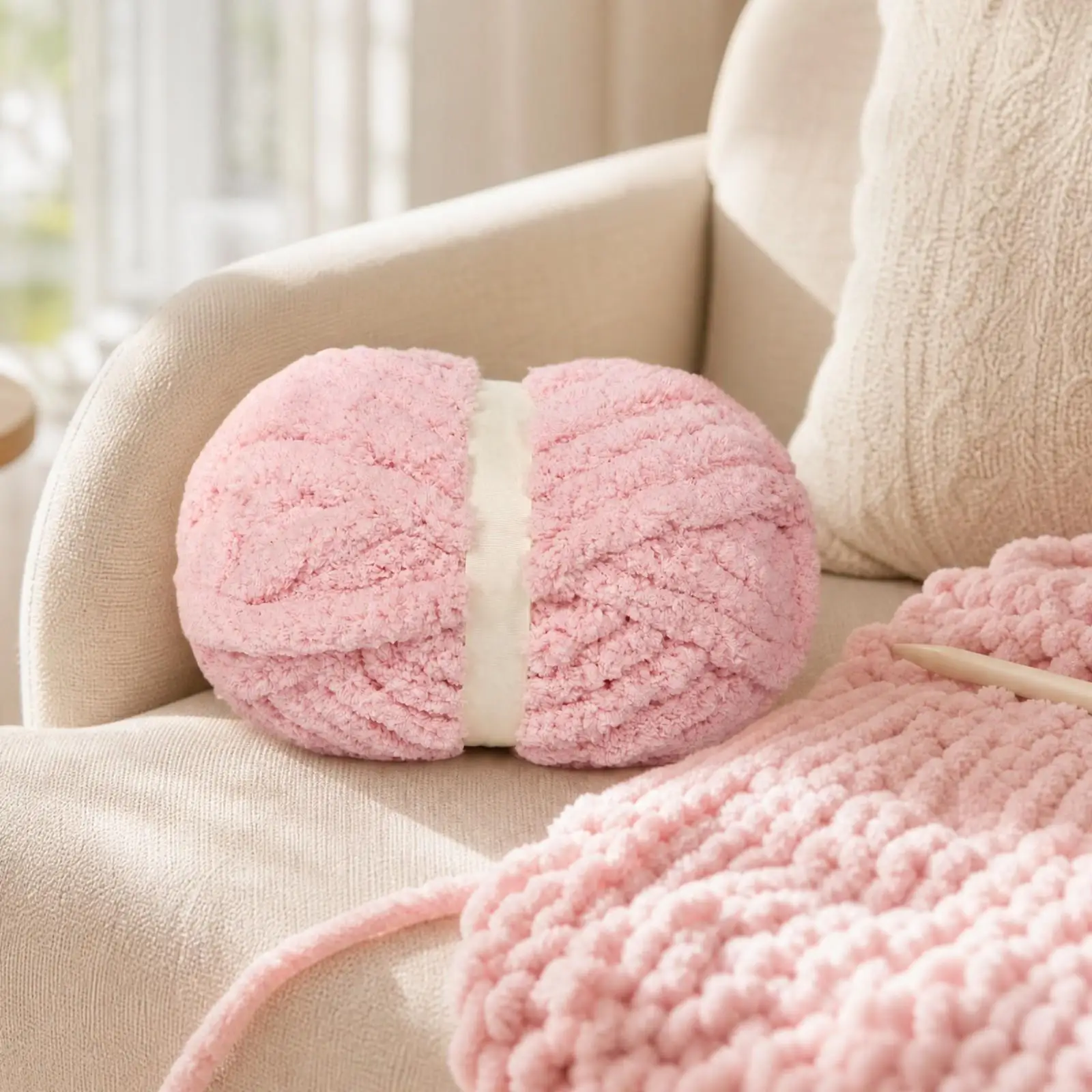 Thick Ribbon-Style Polyester Soft Yarn Fuzzy Polyester Yarn Ball Soft for Beginners, Scarf Making