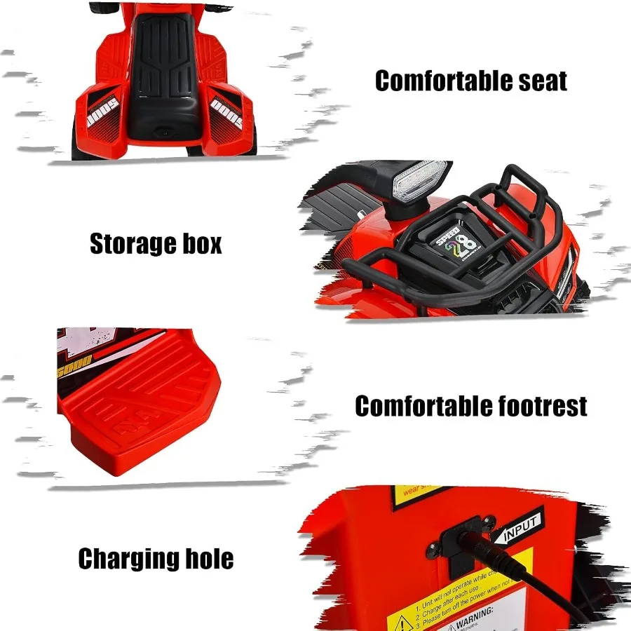 ATV 6V Veicolo elettrico alimentato a batteria Quad a quattro ruote con cestino portaoggetti Faro Corno Musica MP3 e USB Bambino 4 ruote R