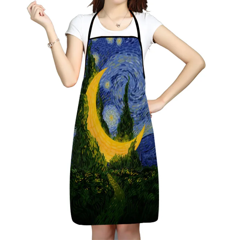 Kitchen Apron Van Gogh The Starry Night Printed Sleeveless Oxford Fabric Aprons for Men Women Home Cleaning Tools Creative Gifts