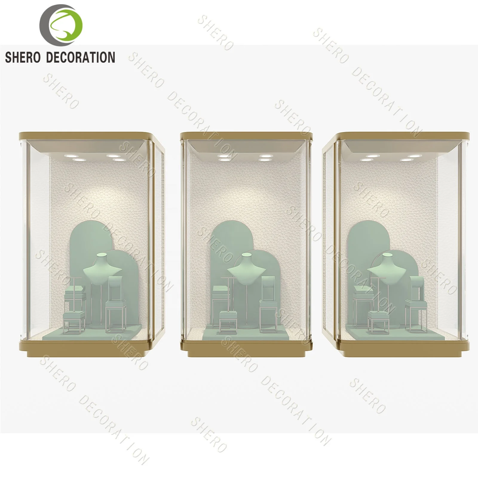 Custom.Golden Luxury Jewelry Shop Interior Design Ideas Jewelry Display Cabinet Set Custom Image Wall Cabinet Jewelry Showcase D