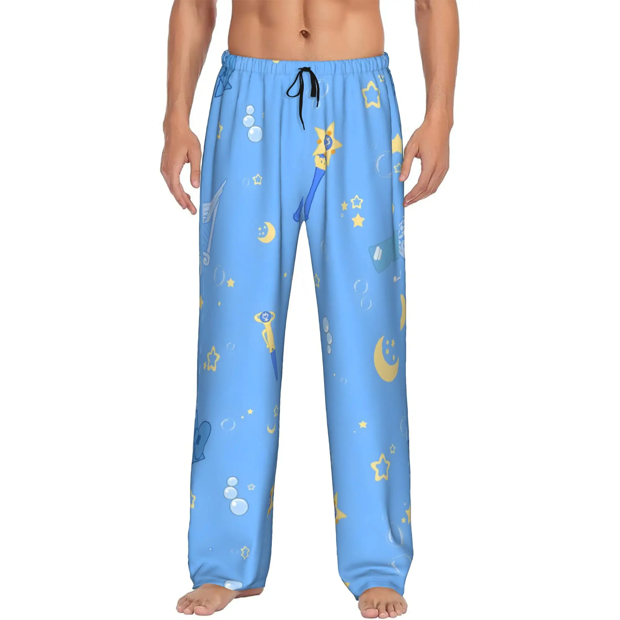 Custom Printed Sailors Anime Moons Pajama Pants for Men Cute Cartoons Sleep Sleepwear Bottoms with Pockets