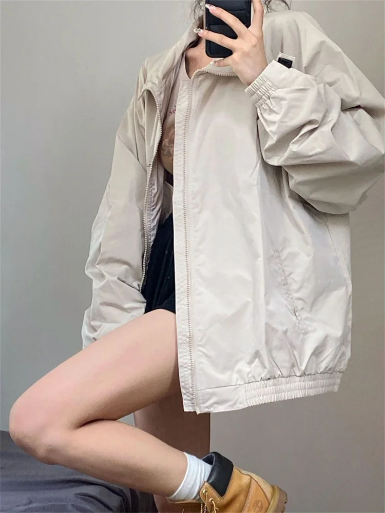 QWEEK Y2K Windbreaker Jacket Women Korean Fashion Gorpcore Retro Zip Up Outerwear Oversized Harajuku Streetwear Vintage Coat