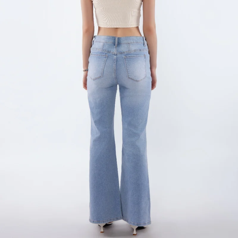 European American Retro Denim Pants Women's Straight Leg Pants Casual Mid Waist Wide Leg Pants Fashionable Lady Trousers