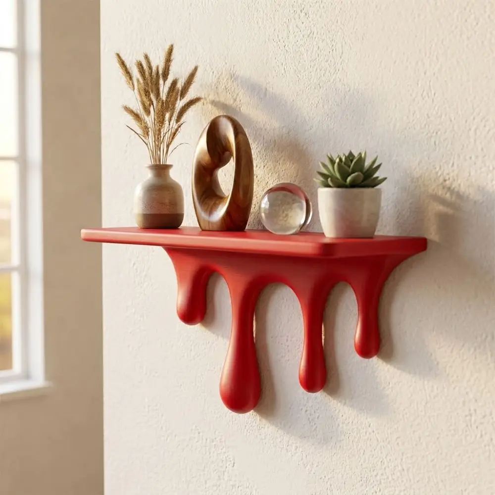 3D Printed Drip Floating Shelf Plastic Wall-Mounted Melting Wall Shelf Stable Artistic Wall Storage Rack Collectibles Display