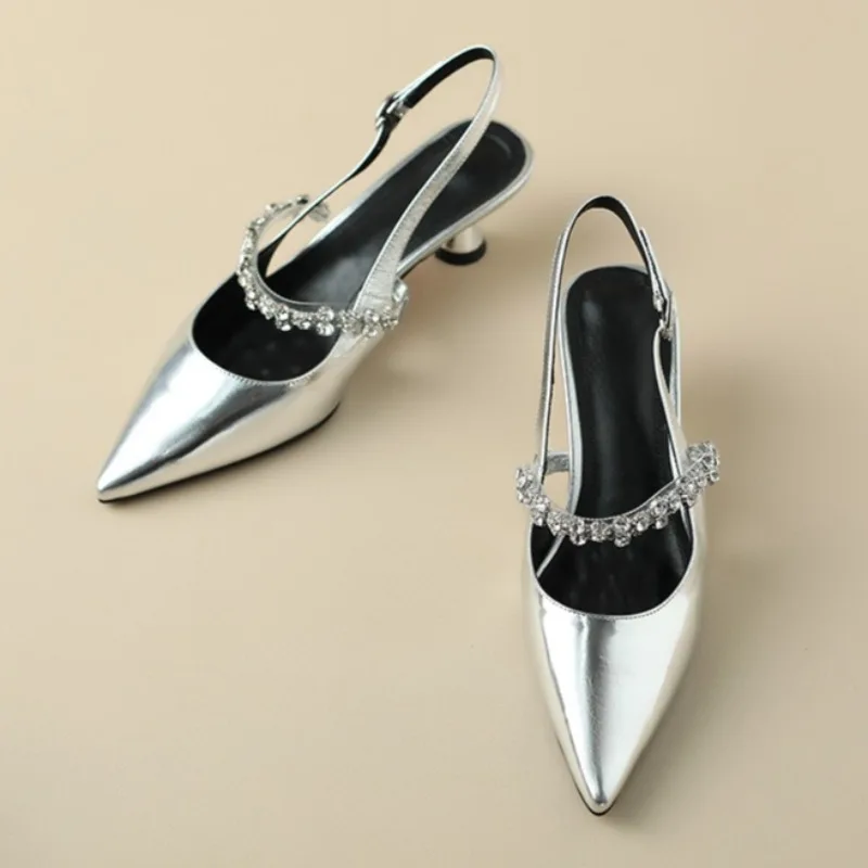 

Водонепроницаемые босоножки с ремешками, летние новые туфли на шпильке с острым носком и стразами