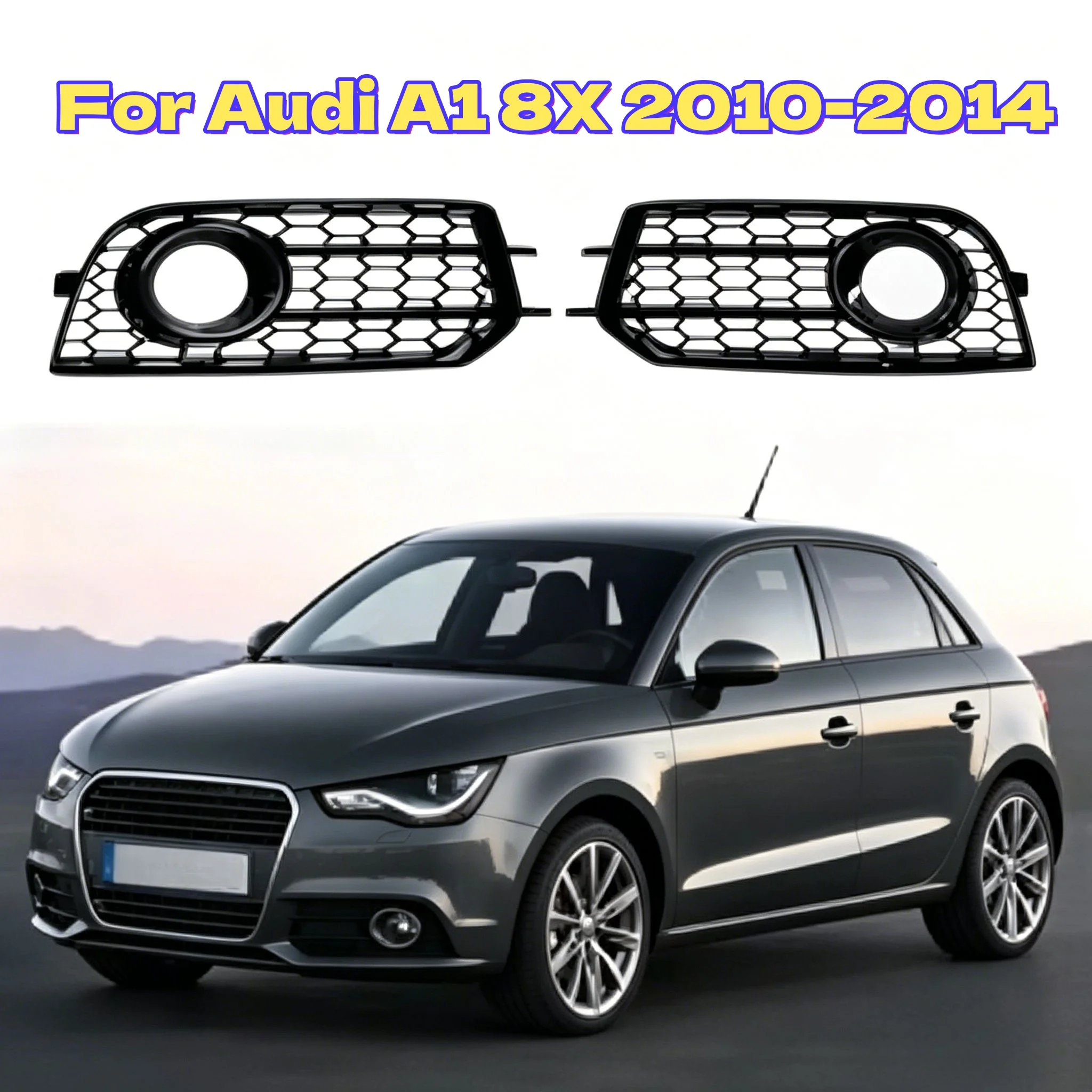 

Pair Car Front Bumper Fog Lamp Grille For Audi A1 8X 2010-2014 Honeycomb Mesh 8X0807681A 8X0807682A Glossy Black/Chrome