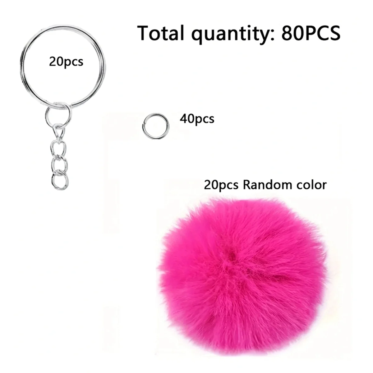 ABJZ 80PCS sleutelhanger bont pompoms sleutelhanger met kwastjes en sleutelhangers voor tas charme accessoires