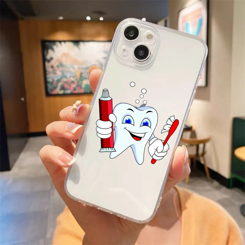 Dentist Teeth Tooth Cute Luxury Transparent Soft Phone Case For iPhone 15 14 13 12 11 Pro Max XS X XR 7 8 Plus Cover Fundas