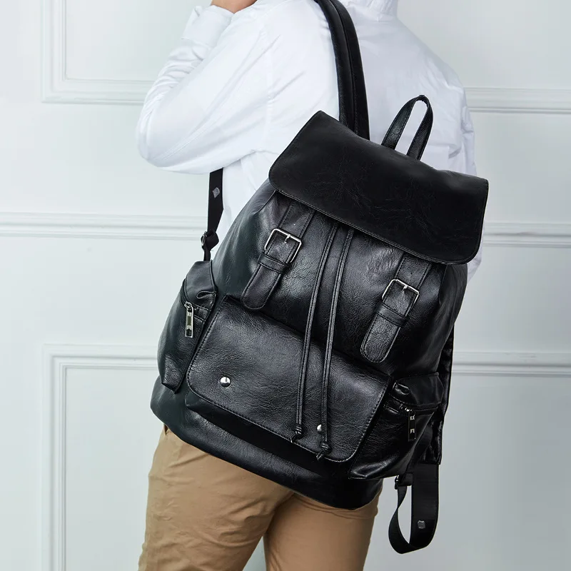 Multifunction PU Leather Men's Backpack Business Man Backpacks Casual Student School Bags For Boys Wearproof Laptop Bag