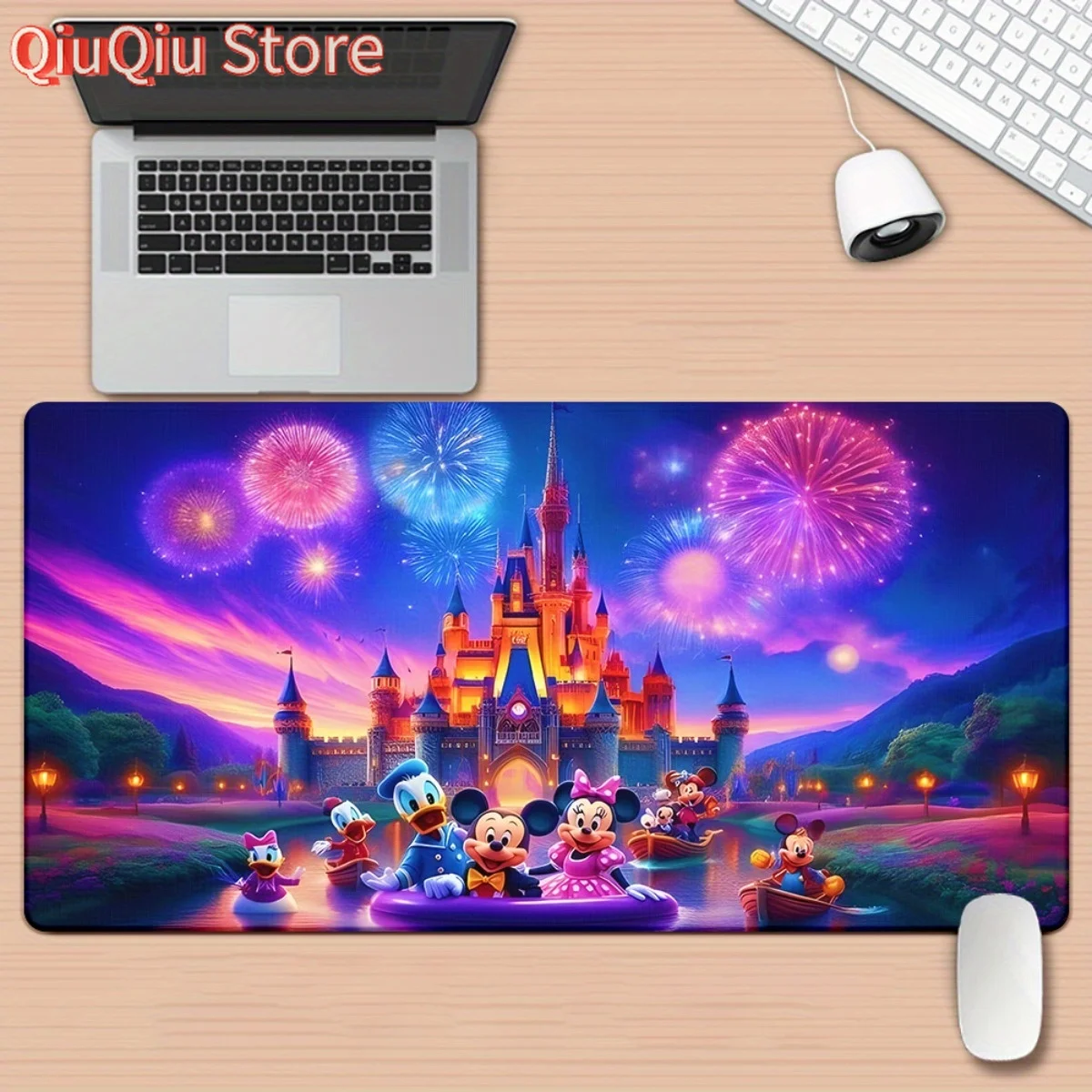 

1pc Disney Castle with Fireworks Scene Mouse Pad - Cinderella'S Castle, Non-Slip Rubber Base, Extra Large XXL Desk Mat for Gamin