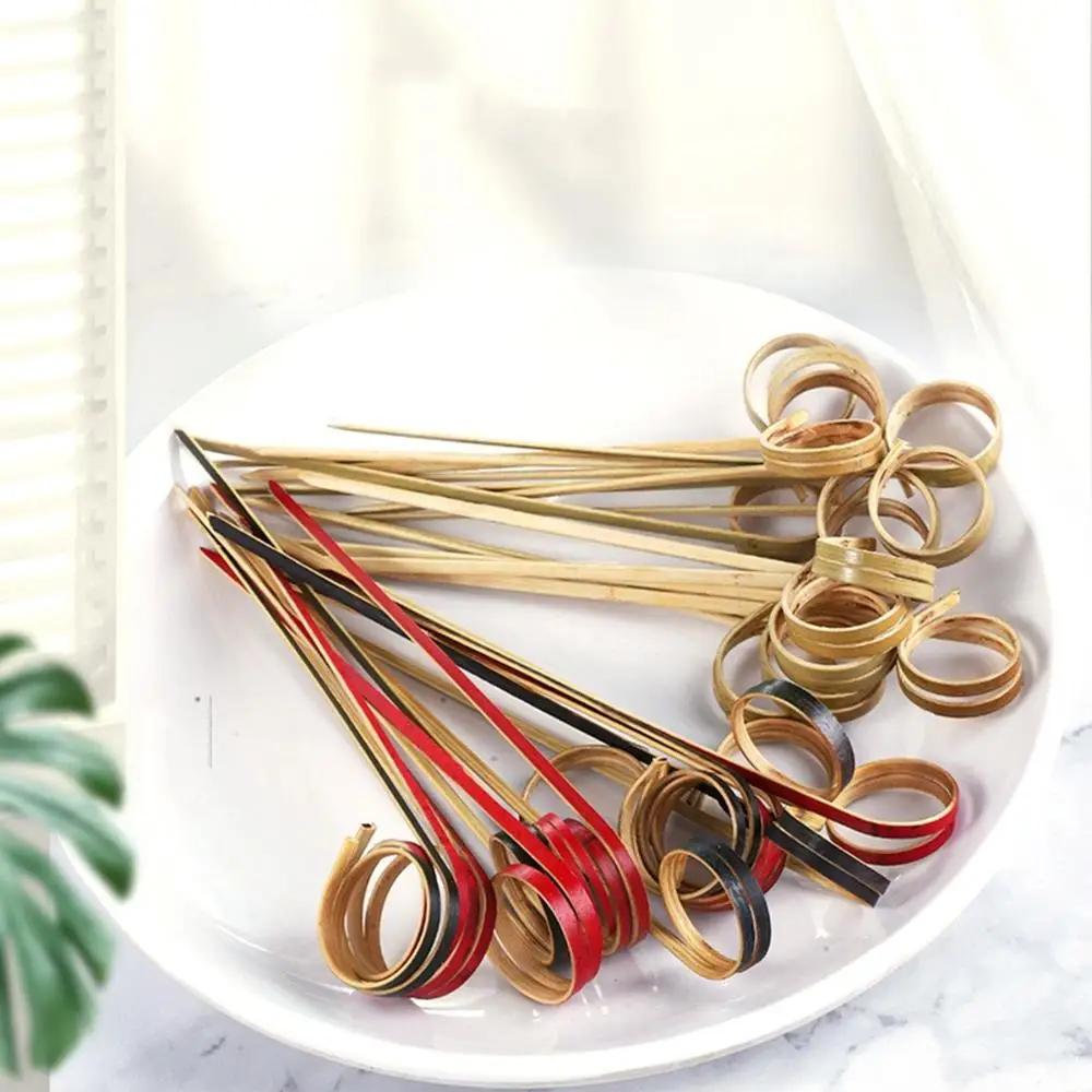 100Pcs Cocktail Eco-friendly Bamboo Disposable Scissor Shaped Fancy Sticks Appetizers Picks Cocktail Skewer Ring Toothpick