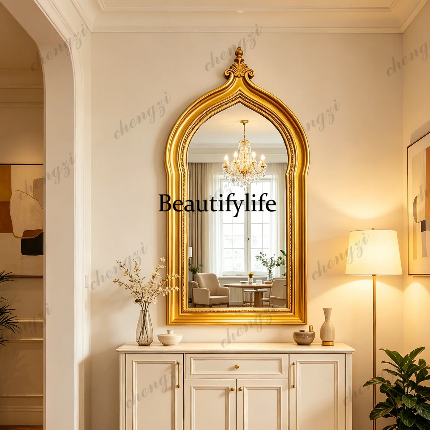 French retro bathroom mirror American high-end fireplace decorative mirror European-style household makeup mirror wall-mounted