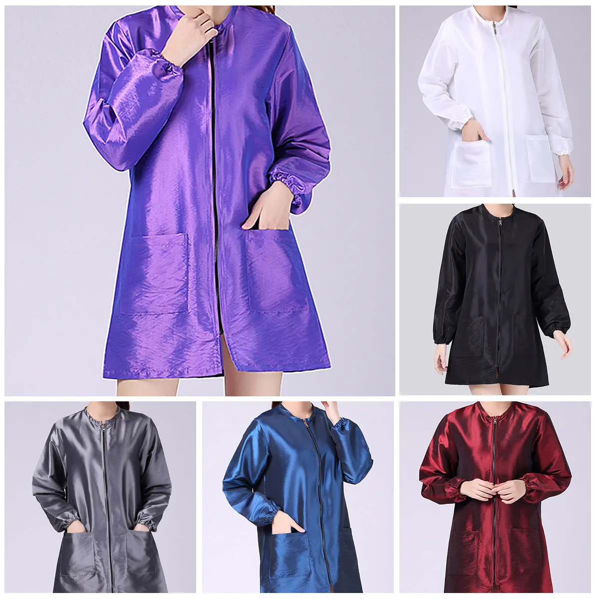 

Водонепроницаемый комбинезон для косметолога с длинными рукавами, фиолетовый, размер L, для защиты при окрашивании и укладке волос, для салонов красоты и СПА