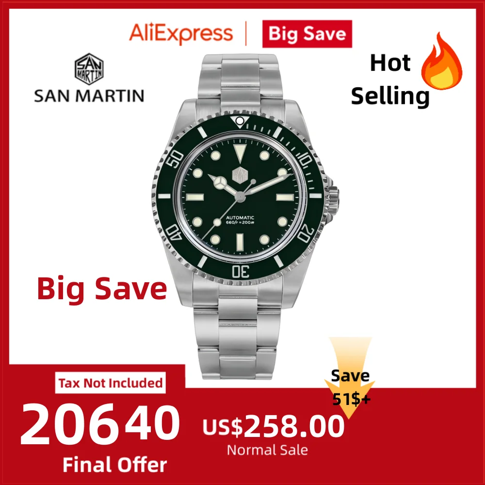 

San Martin 40mm YN55 Luxury Watch Men Mechanical Wristwatches Water Ghost Sapphire Automatic 20Bar Relojes Para Hombre SN0006B-1