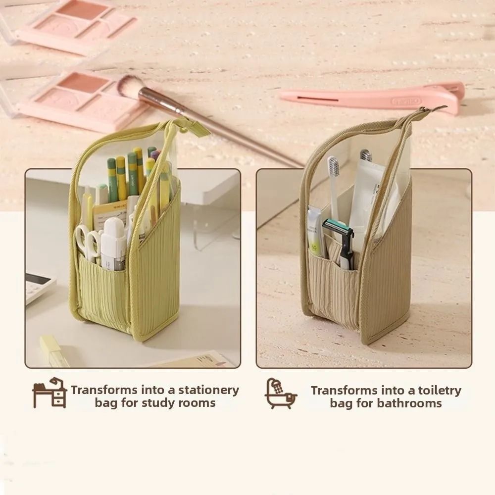 Large Capacity Vertical Cosmetic Bag Portable Waterproof Makeup Brush Case Standing Visible Travel Storage Pouch Travel